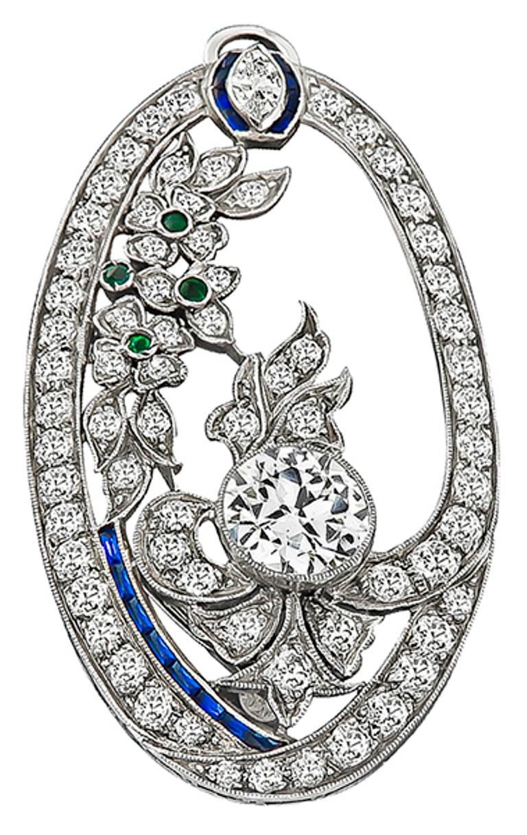 Women's or Men's Original Art Deco 3.65 Carat Diamond Pin or Pendant