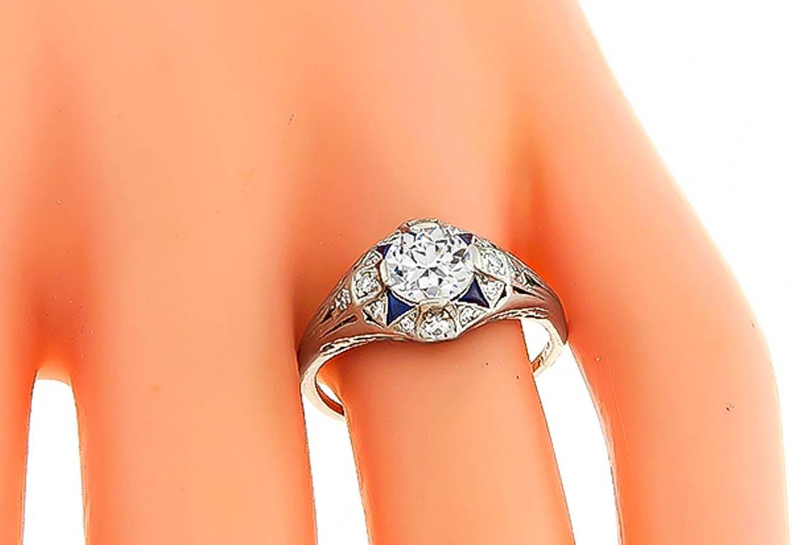 Women's or Men's Art Deco GIA Certified 0.86 Carat Diamond Sapphire Ring