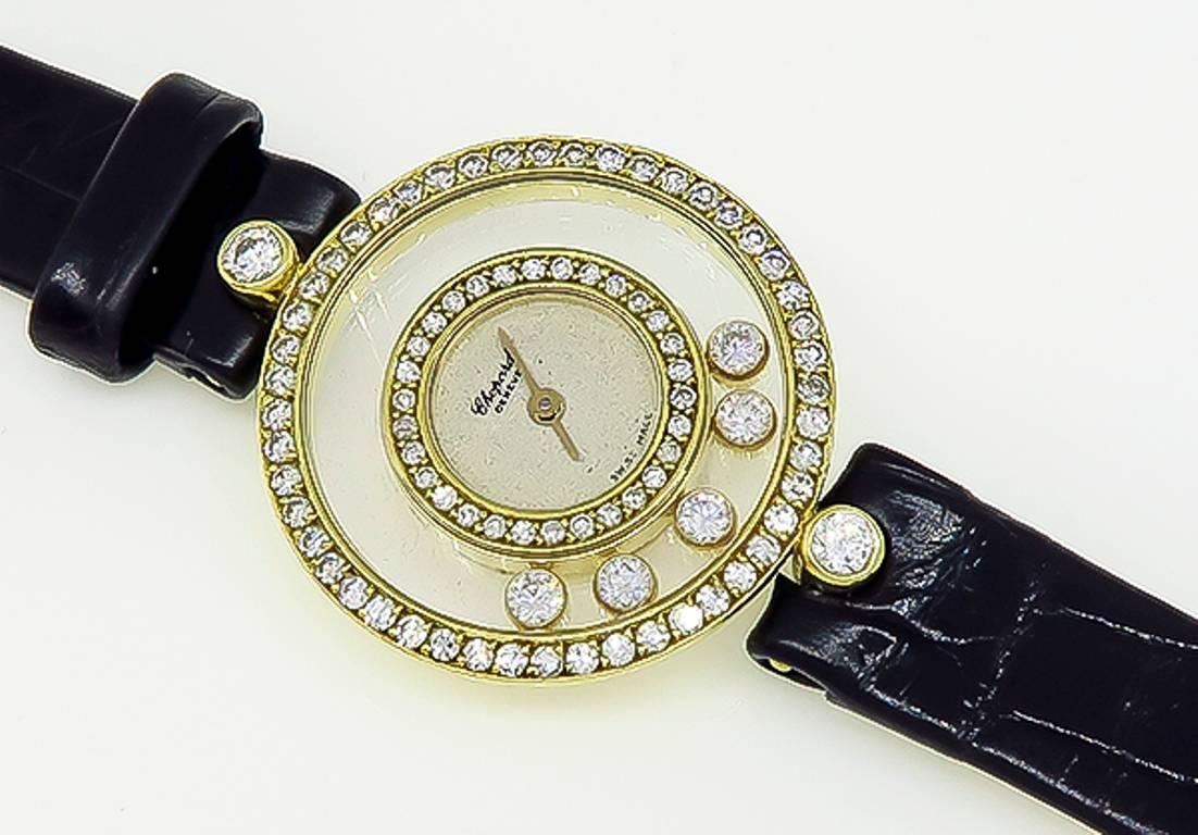 Chopard Ladies Yellow Gold Happy Diamonds Quartz Wristwatch In Excellent Condition In New York, NY