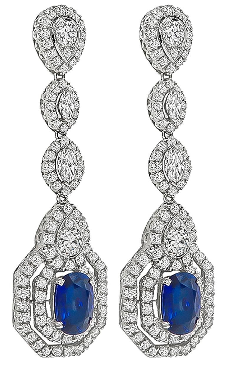 Women's or Men's Amazing Sapphire Diamond Gold Drop Earrings For Sale