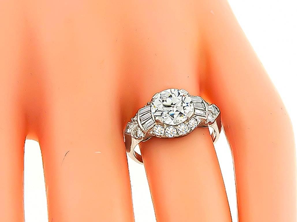 Art Deco GIA 1.60 Carat Diamond Platinum Engagement Ring In New Condition For Sale In New York, NY