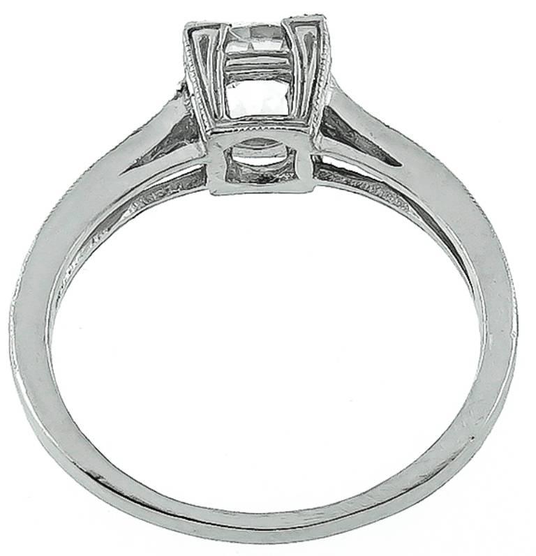 Women's 1.02 Carat Old Mine Cut Diamond Platinum Engagement Ring For Sale