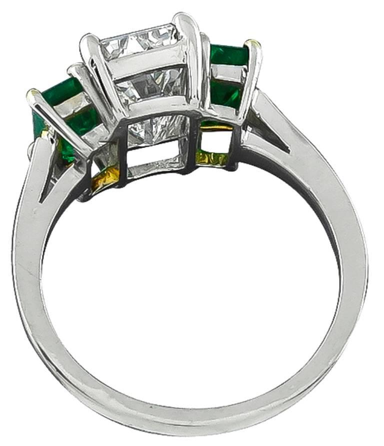 2.27 Carat Emerald Cut Diamond Emerald Platinum Engagement Ring In Excellent Condition In New York, NY