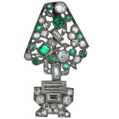 Antique Cartier Art Deco Diamond Emerald Jabot Pin