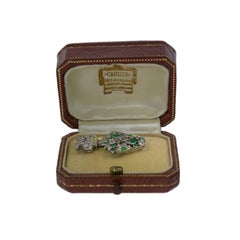 Cartier Art Deco Diamond Emerald Jabot Pin