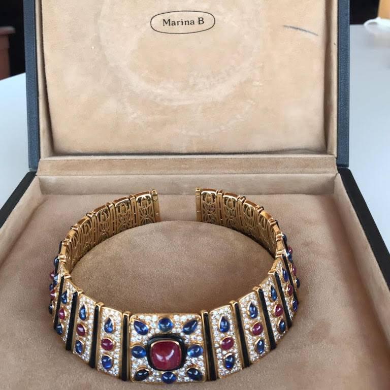 Modern Marina B 1980s Diamond Ruby  Sapphire  Gold Collar necklace For Sale