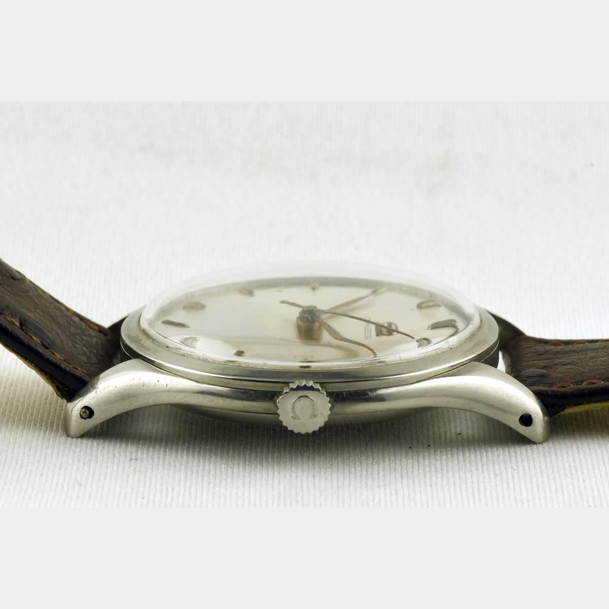 Women's or Men's Oversized Omega Wristwatch from 1948 in Stainless Steel For Sale
