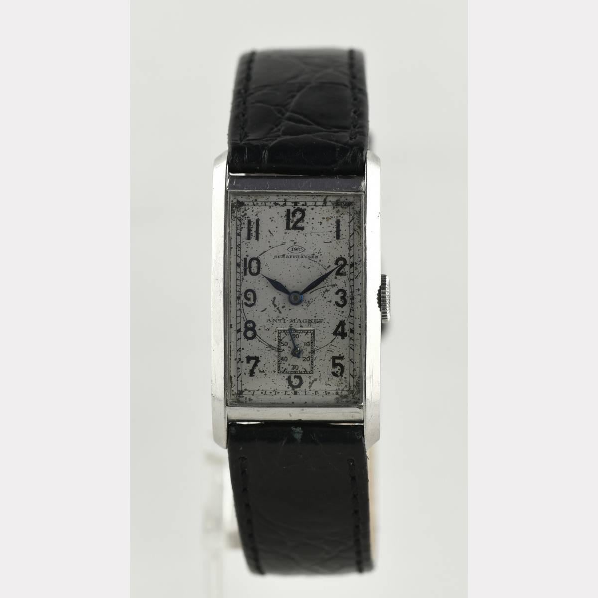 IWC Edelstahl Seltene Art Deco Rechteckige Cal 87 Armbanduhr, 1937 (Art déco)