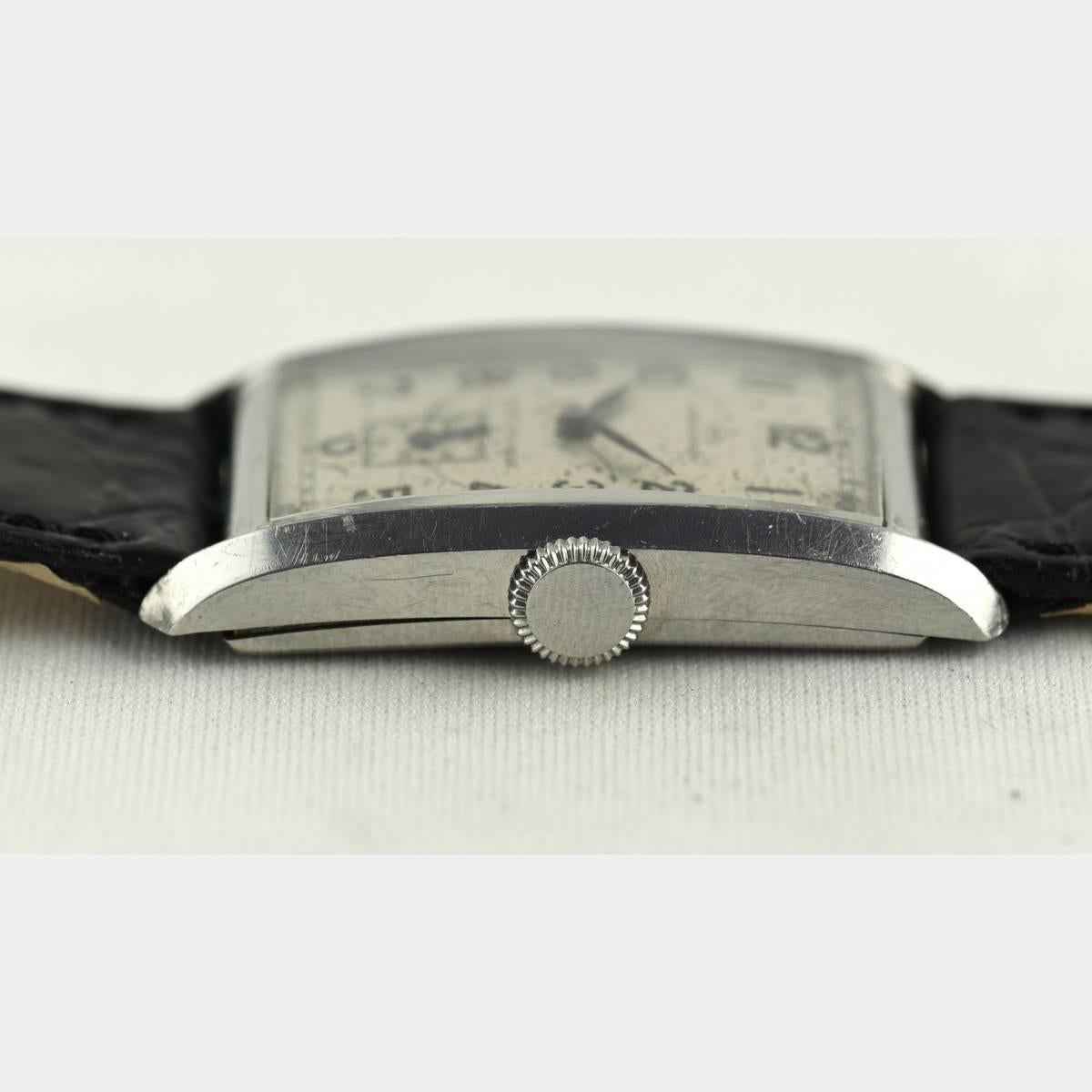 IWC Edelstahl Seltene Art Deco Rechteckige Cal 87 Armbanduhr, 1937 im Zustand „Gut“ in Berlin, DE
