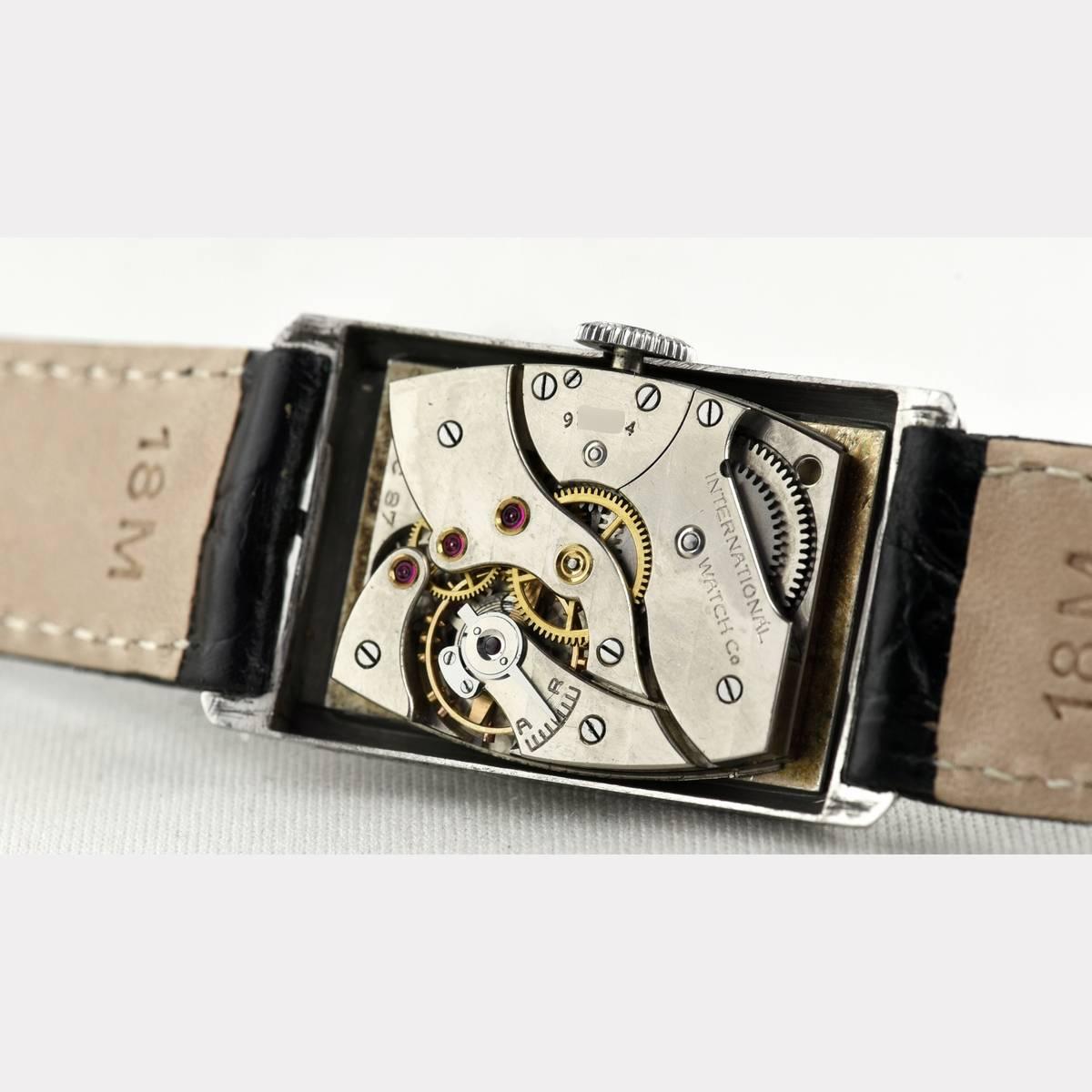 IWC Edelstahl Seltene Art Deco Rechteckige Cal 87 Armbanduhr, 1937 4