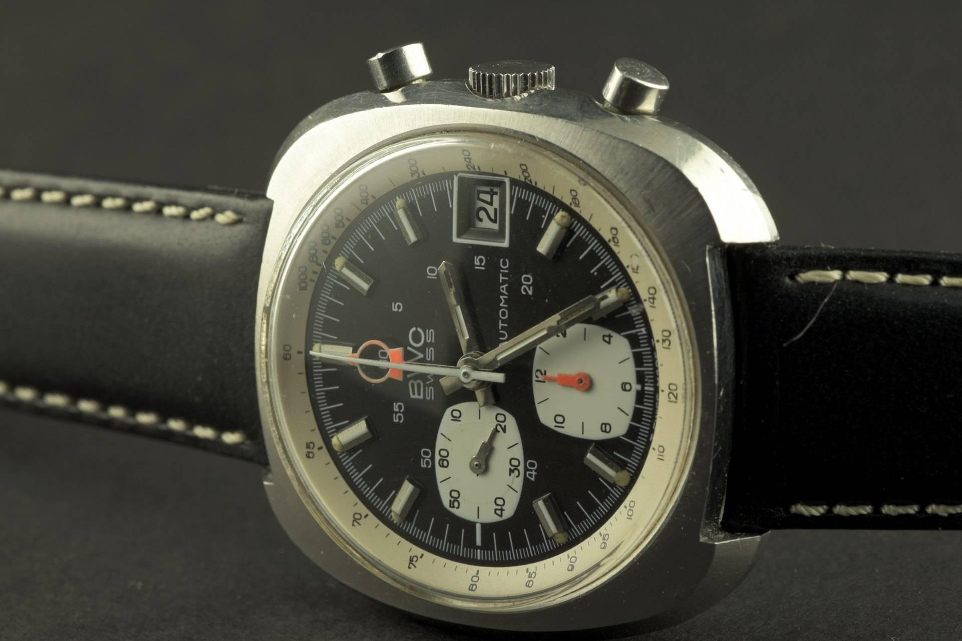 BWC Automatik-Edelstahl-Automatik-Chronograph-Armbanduhr, Vintage im Zustand „Gut“ im Angebot in Berlin, DE