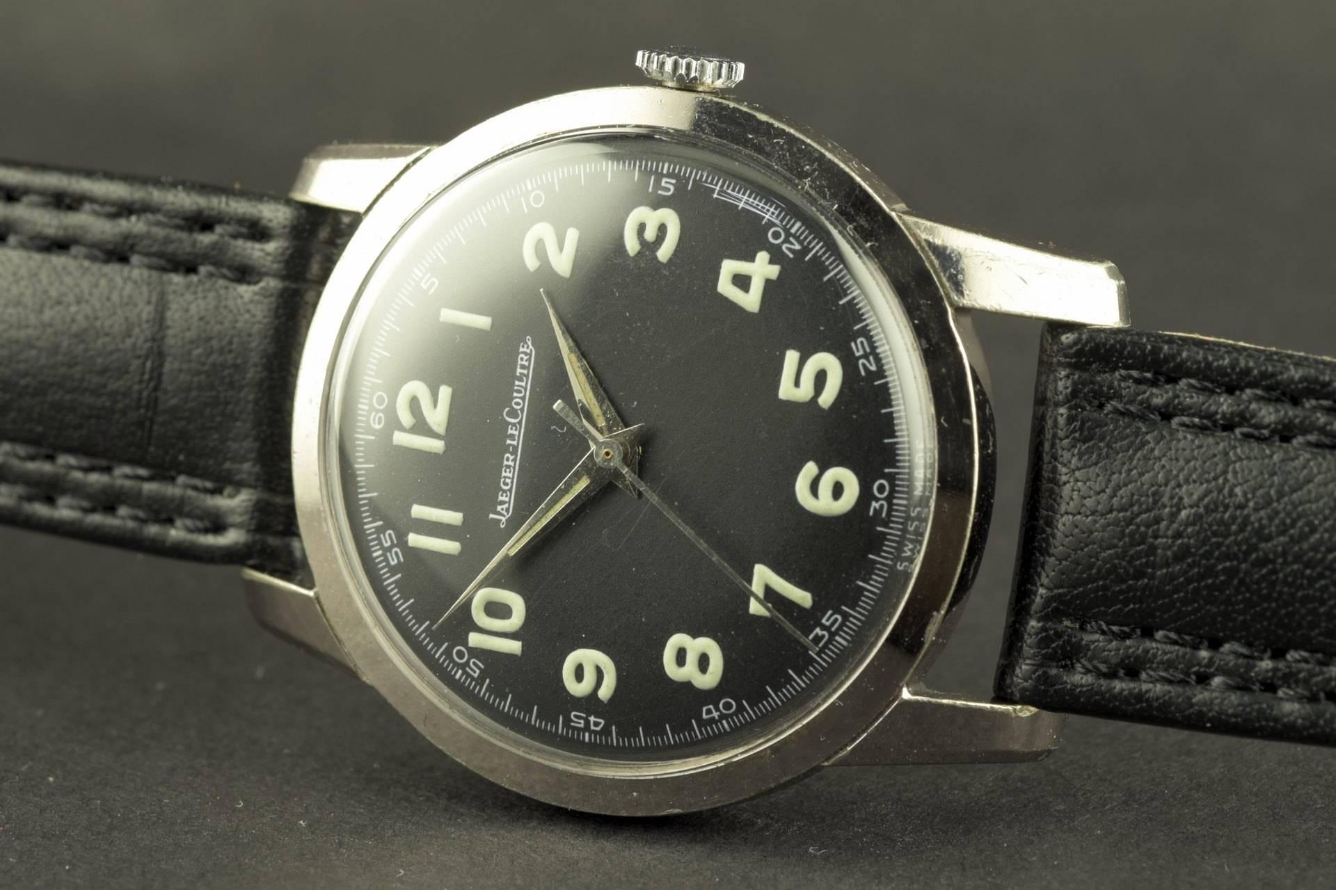 Jaeger Le Coultre Stainless Steel Military Look Manual Wristwatch, circa 1950s In Good Condition In Berlin, DE