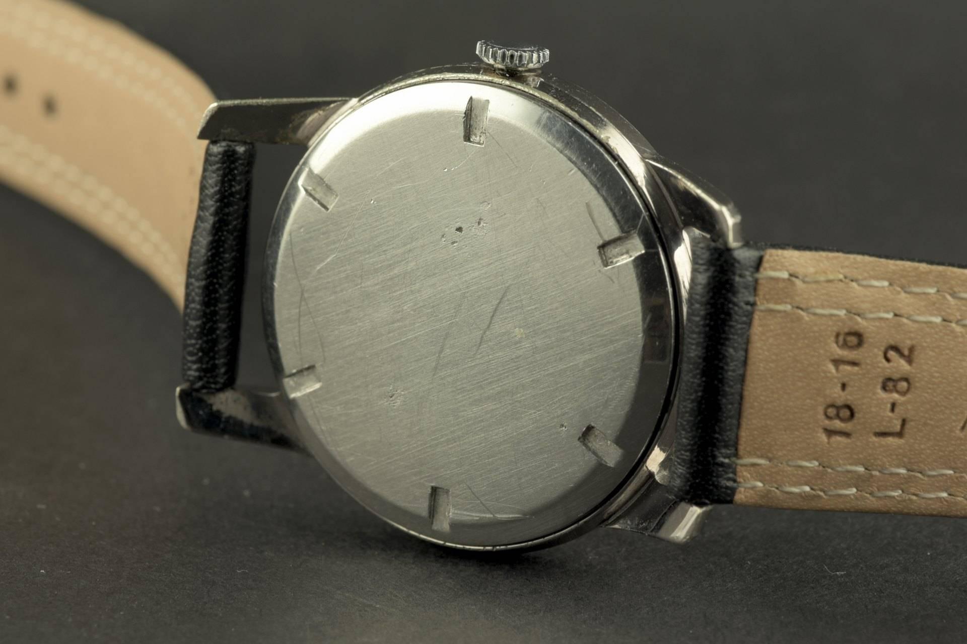 Women's or Men's Jaeger Le Coultre Stainless Steel Military Look Manual Wristwatch, circa 1950s