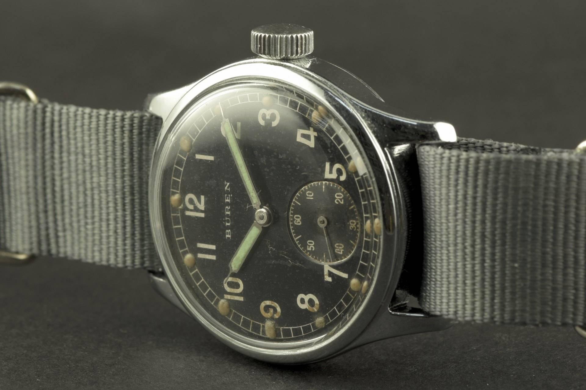 Buren Stainless Steel German Army WW II Official Military Wristwatch, 1940 1