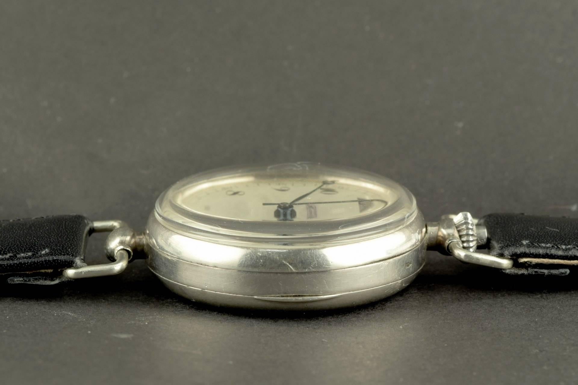 Women's or Men's Henry Moser Sterling Silver Chronograph Jumping Minute Wristwatch, 1920s For Sale