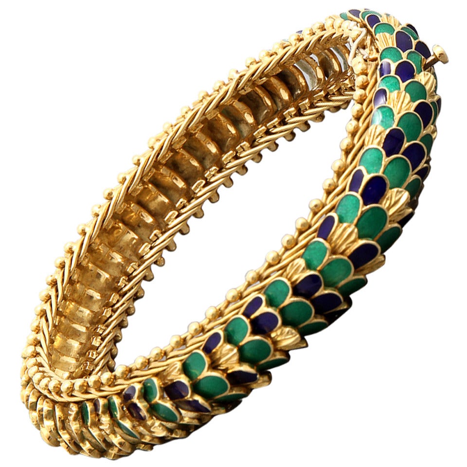 Italian Enamel Gold Bracelet For Sale