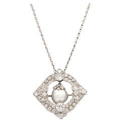 Antique Belle Époque Baroque Pearl Diamond Platinum Pendant/Brooch