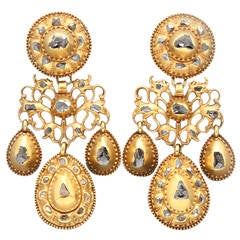 Antique Early 18th Century Portuguese Diamond Gold Earrings