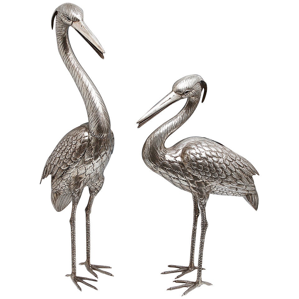 A large pair of silver herons by Manuel Alcino For Sale