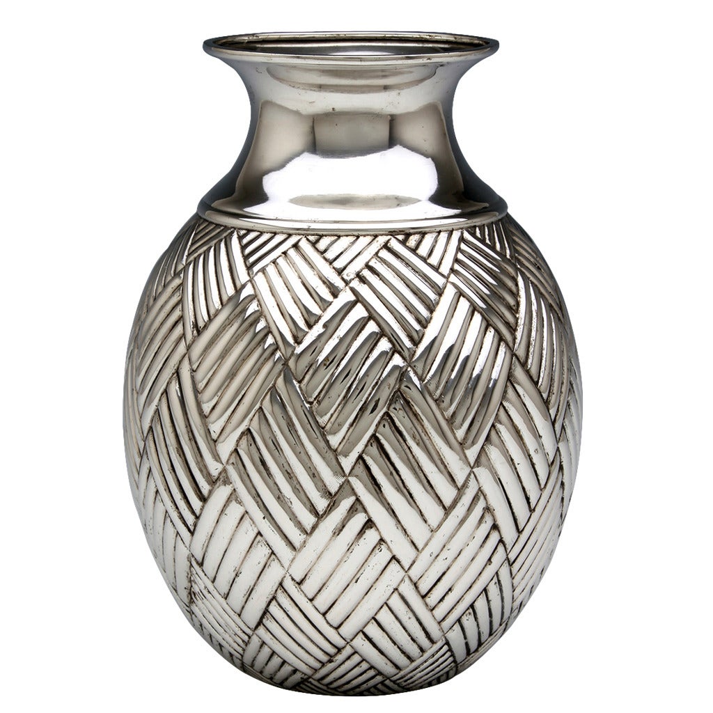 Art Deco Geometric Design Silver Vase For Sale