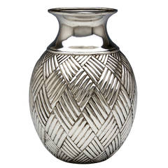 Vintage Art Deco Geometric Design Silver Vase