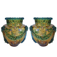 Fabulous Moser Enameled and Applied Glass Vases