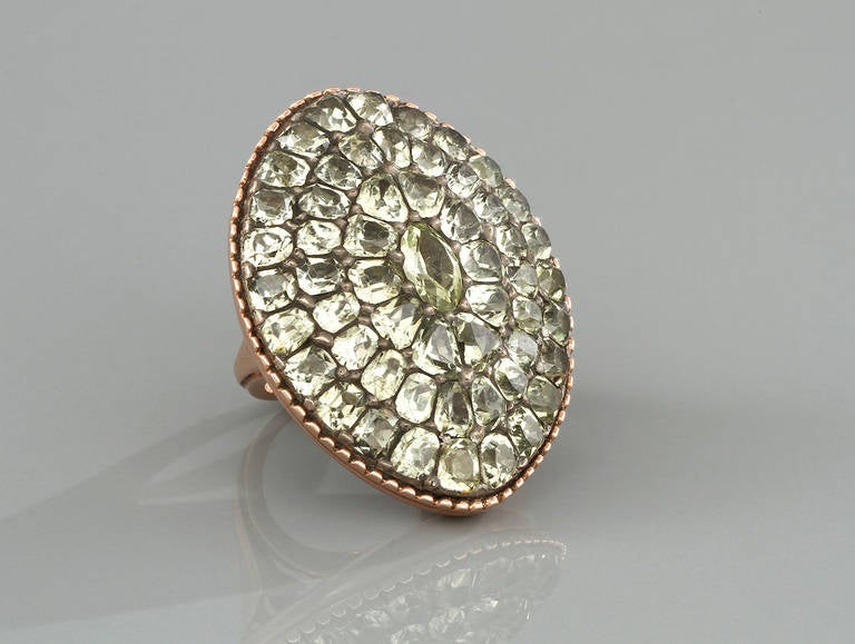 Georgian A Large Late 18th Century Chrysoberyl Gold Ring For Sale