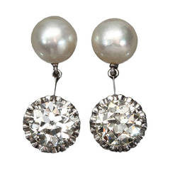 Vintage Early 20th Century Pearl Diamond White Gold Earrings