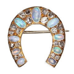 Vintage An Early 20th Century Opal Diamond Gold Horseshoe Brooch