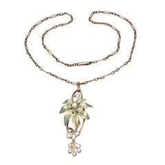 Art Nouveau Enamel Pearl Gold Pendant Antique Art Nouveau Enamel Pearl Gold Pendant