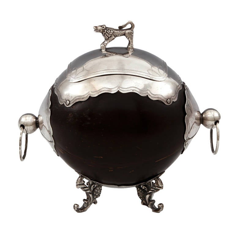 A Late 19th Century Coconut with Silver Mounts For Sale