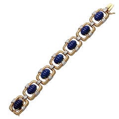 A Lapis Lazuli Diamond Yellow and White Gold Link Bracelet