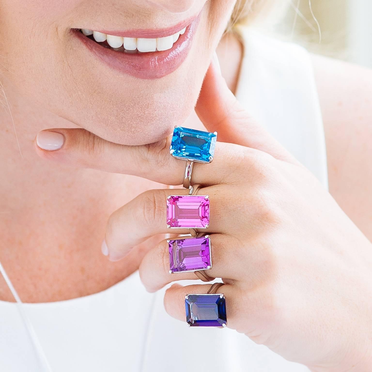 A modern classic, this emerald cut amethyst cocktail ring is guaranteed to gather compliments. The whiteness of the 9 carat white gold serves to enhance the deep regal tones of the amethyst, providing a highly wearable accessory for day or evening