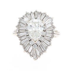 4.96 Carat Pear Baguette Diamond Engagement Ballerina Ring