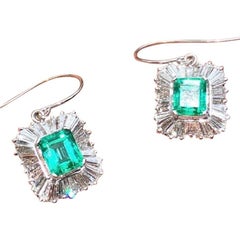1950s Estate 4.50 Carat Columbian Emerald VS Diamond Drop Dangle Earrings