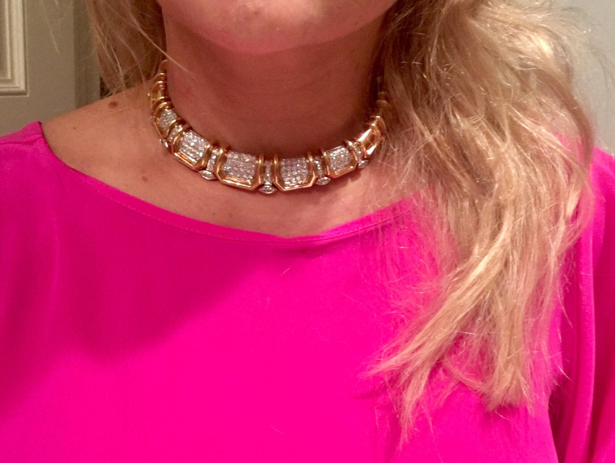 Stunning Pave Diamond Bold Gold Choker Necklace In Excellent Condition For Sale In Shaker Heights, OH