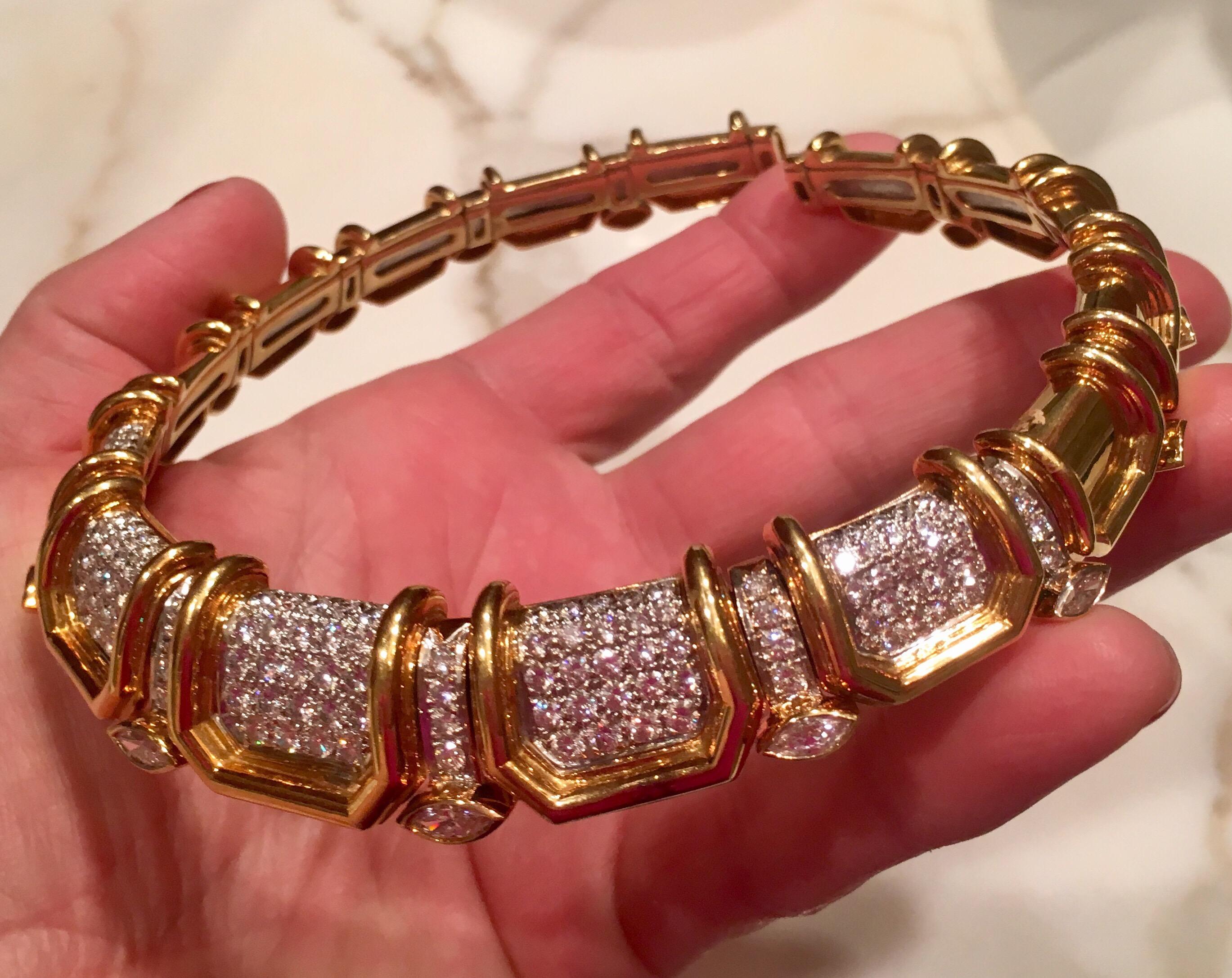 Stunning Pave Diamond Bold Gold Choker Necklace For Sale 2