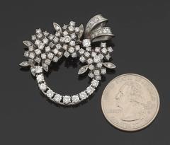 Art Deco 1940's 1950s 3.50 Carat Diamond Wreath Brooch Pendant