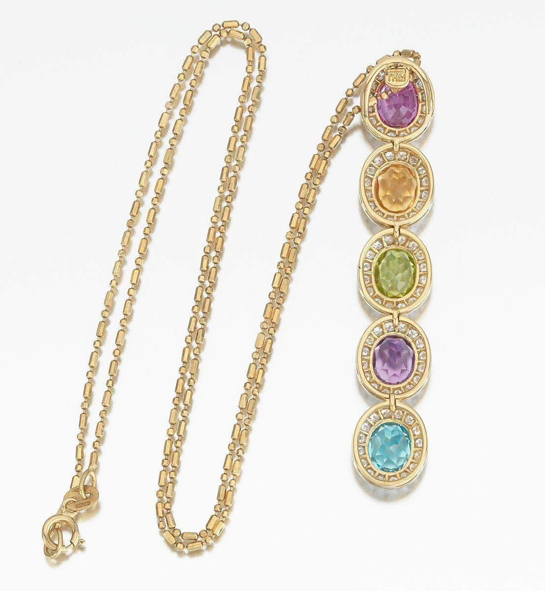 Women's Eli Frei Gemstone Diamond Earrings Necklace Set For Sale