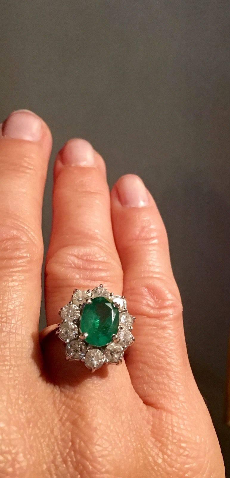 1950s Stunning Emerald and 2.0 Carat Diamonds Gold Cocktail Ring 6