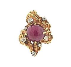 1970s Impressive Retro Ruby Diamond Gold Free-Form Cocktail Ring