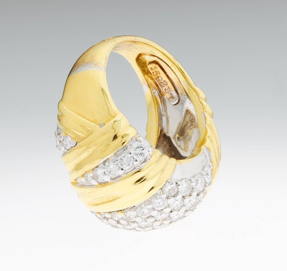 Stunning Jose Hess Designer Two Color Gold and 2.50 Carat Diamonds Ring For Sale 7