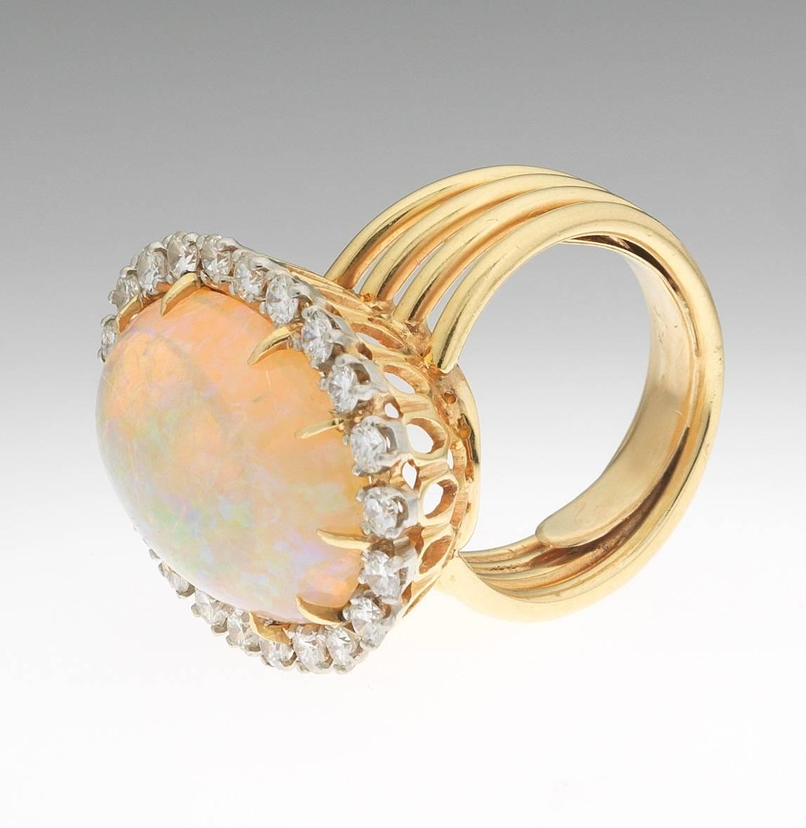 Ladies Large Opal and 1.10 Carat Diamond Cocktail Ring In Excellent Condition In Shaker Heights, OH