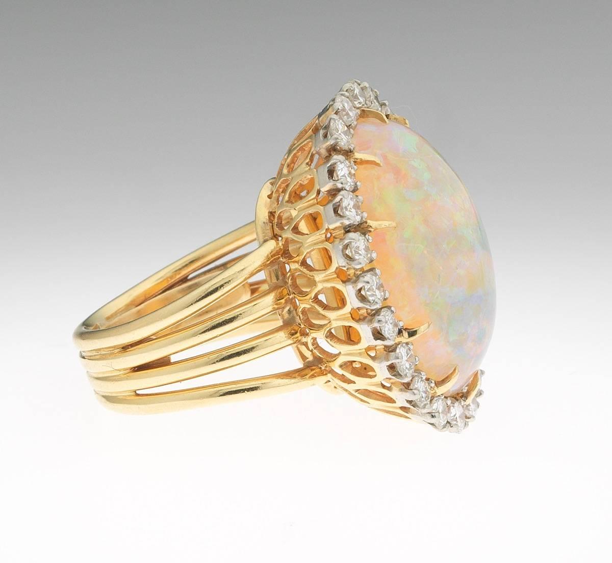 Women's Ladies Large Opal and 1.10 Carat Diamond Cocktail Ring