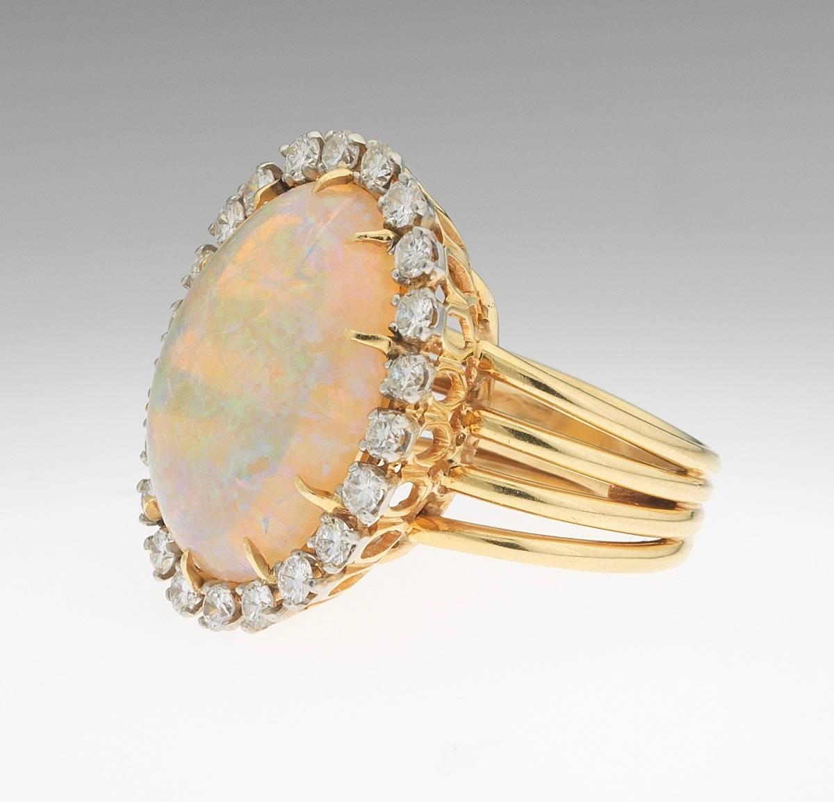 Ladies Large Opal and 1.10 Carat Diamond Cocktail Ring 2