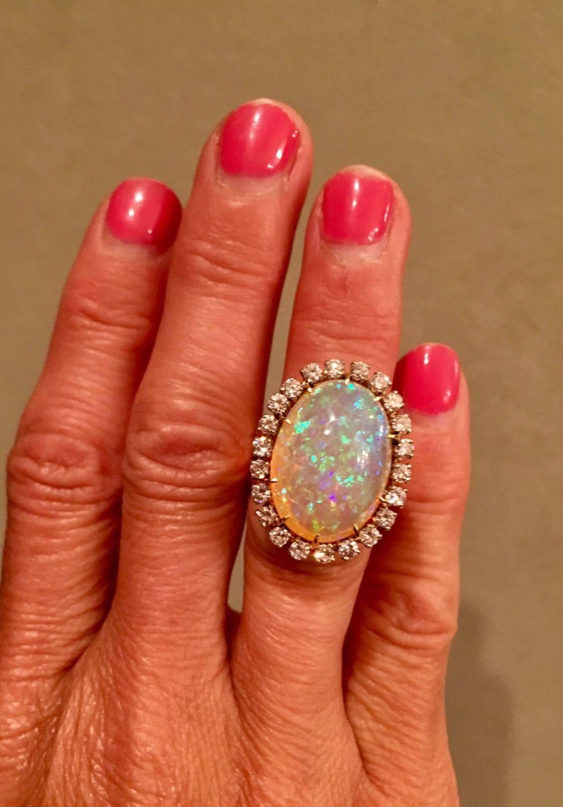 Ladies Large Opal and 1.10 Carat Diamond Cocktail Ring 4