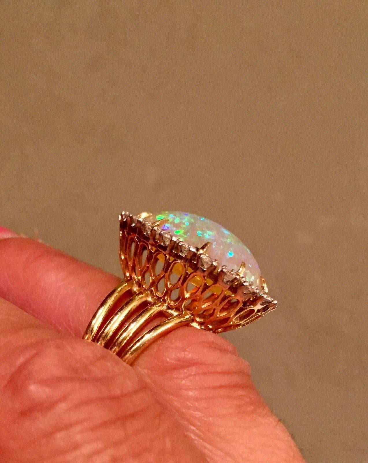 Ladies Large Opal and 1.10 Carat Diamond Cocktail Ring 5