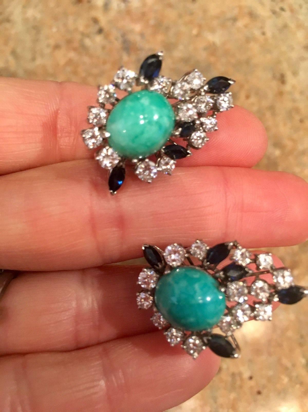 Women's Impressive Diamond Turquoise Sapphire Earrings For Sale