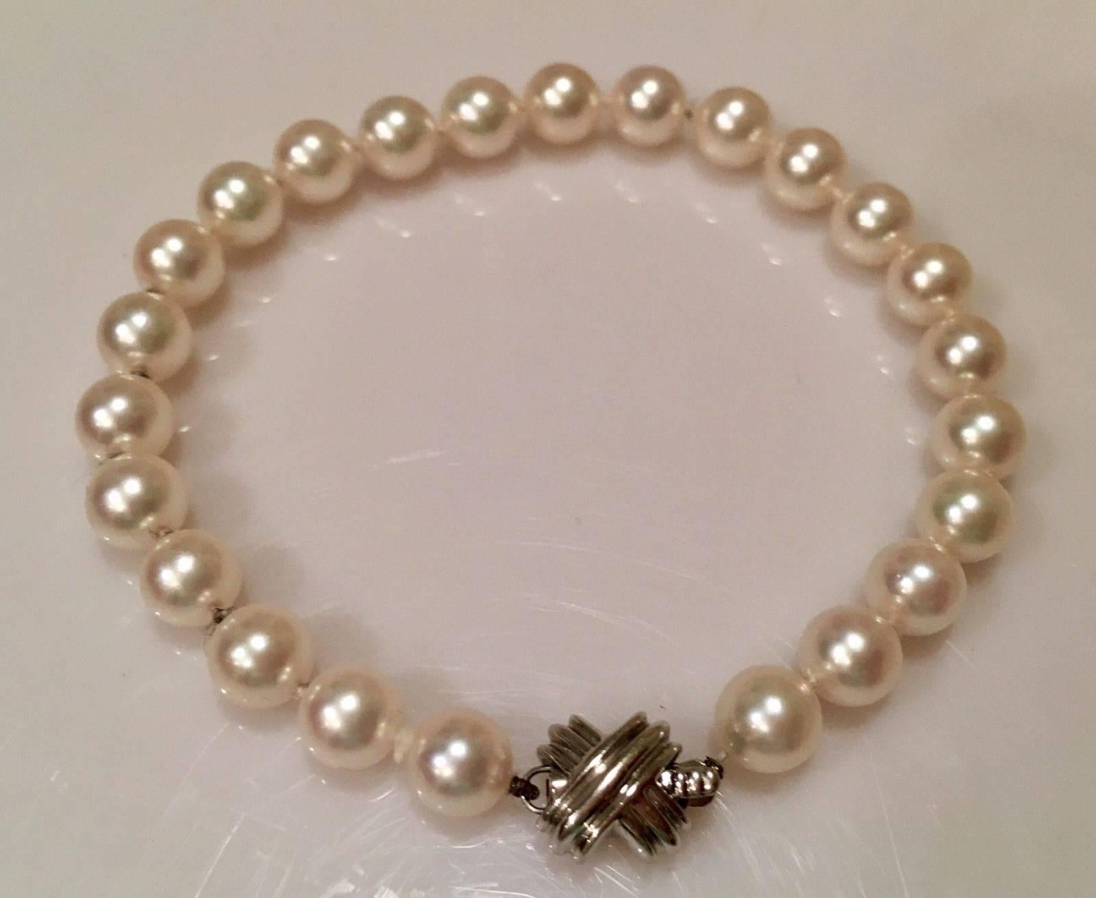 Tiffany & Co. Stunning White Gold Signature X Akoya Cultured Pearl Bracelet 2