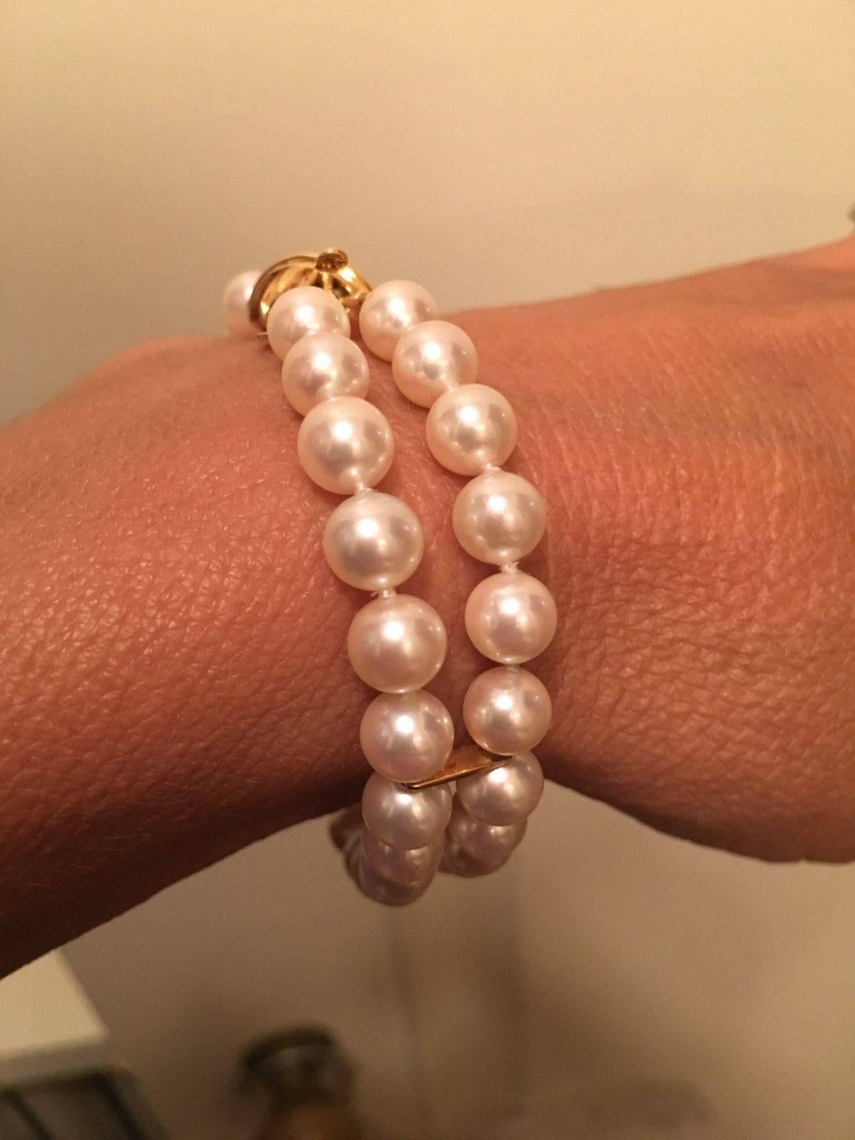 Tiffany & Co. Signature X Double Strand Cultured Pearl Yellow Gold Bracelet 5